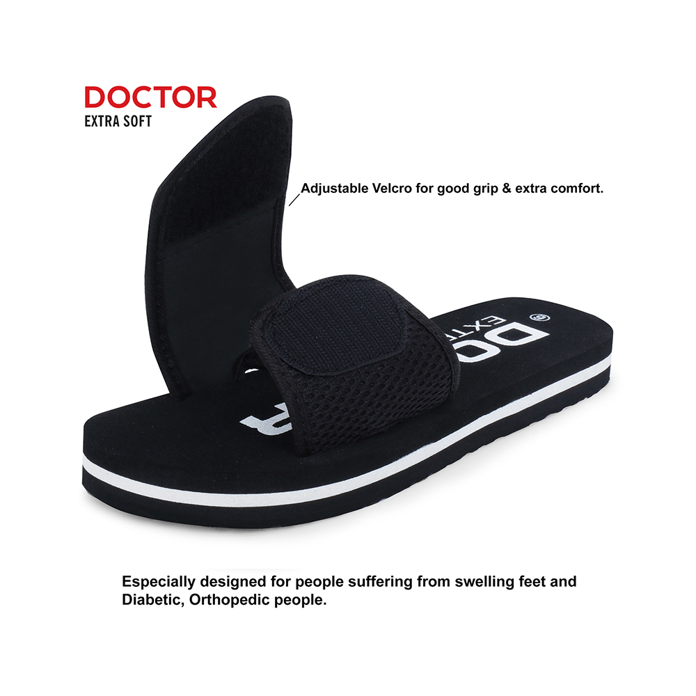 Doctor Extra Soft D 17 Orthopaedic and Diabetic Adjustable Strap Comfort Slippers for Women Black 10 - Image 2