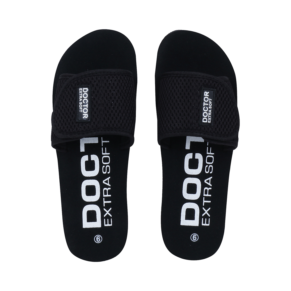 Doctor Extra Soft D 17 Orthopaedic and Diabetic Adjustable Strap Comfort Slippers for Women Black 10 - Image 1