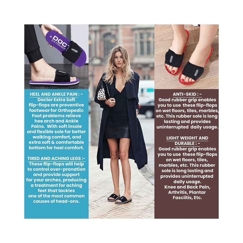 Doctor Extra Soft D 17 Orthopaedic and Diabetic Adjustable Strap Comfort Slippers for Women Black 10 - Image 6