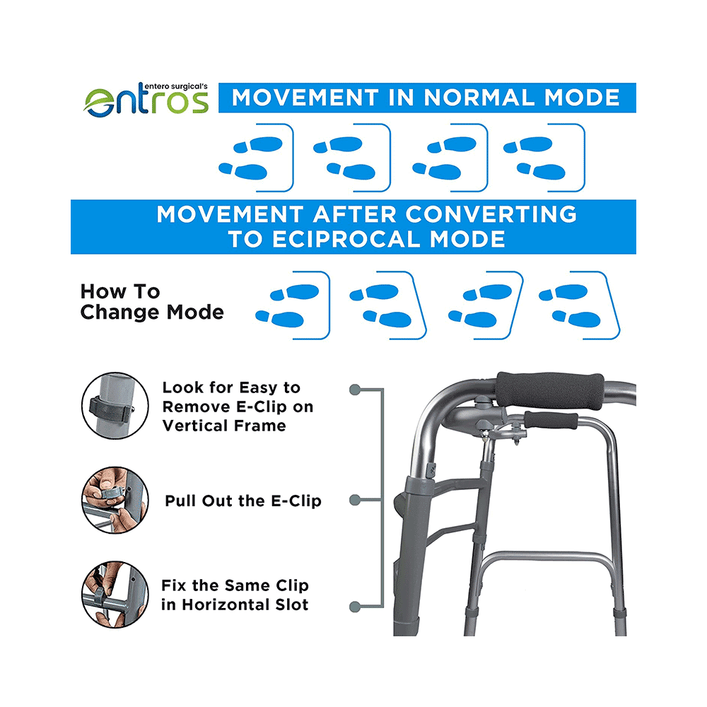 Entros SC4025 Portable Light Weight Aluminium Height Adjustable Foldable Walker - Image 3