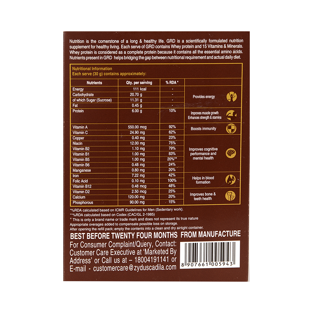 GRD Whey Protein with Vitamins & Minerals | Flavour Chocolate Powder - Image 3