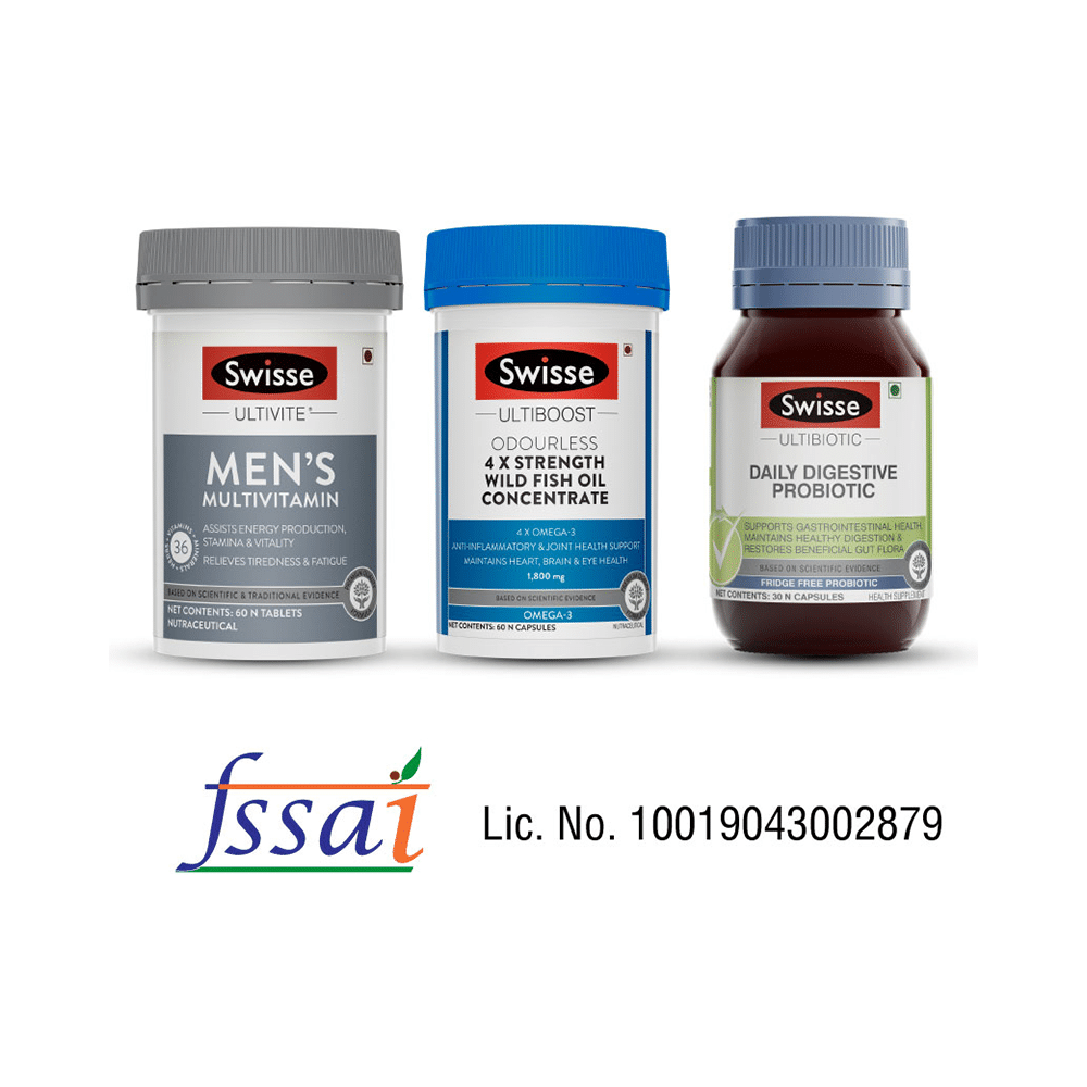Swisse Combo Pack of Ultivite Men's Multivitamin 60 Tablet, Ultiboost Odourless 4x Strength Wild Fish Oil Concentrate 60 Capsule & Ultibiotic Daily Digestive Probiotic 30 Capsule - Image 8