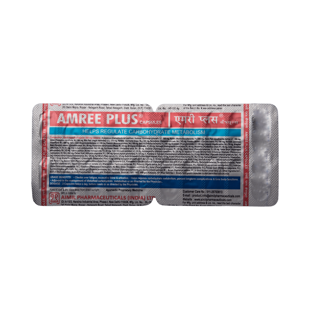 Aimil Amree Plus Capsule | Regulates Carbohydrate Metabolism & Reduces Fatigue - Image 3