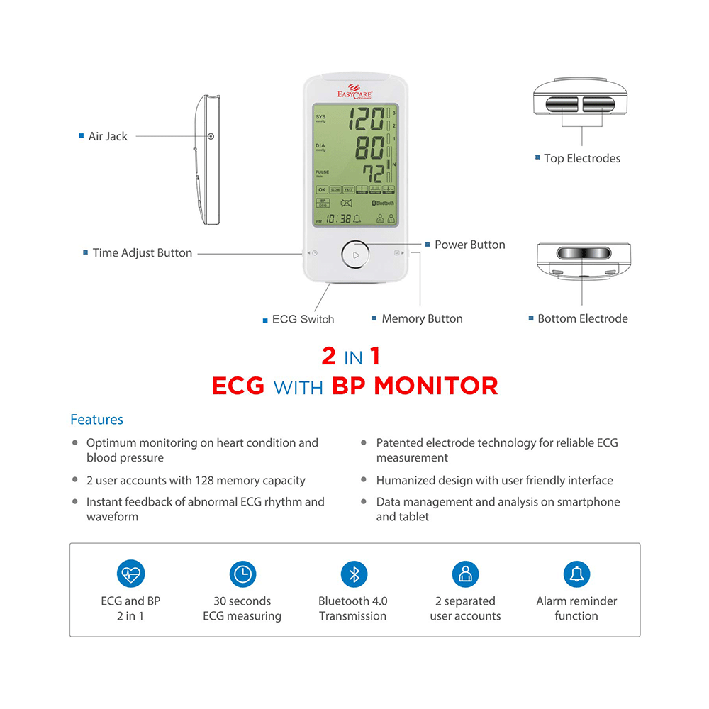 EASYCARE German Tech EC 9990 2 in 1 Multi-Lead ECG with BP Monitor Black - Image 3