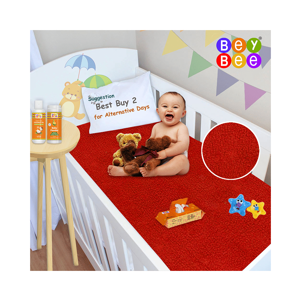 Bey Bee Waterproof Baby Bed Protector Dry Sheet for Toddlers (100cm X 70cm) Medium Cherry Red - Image 2