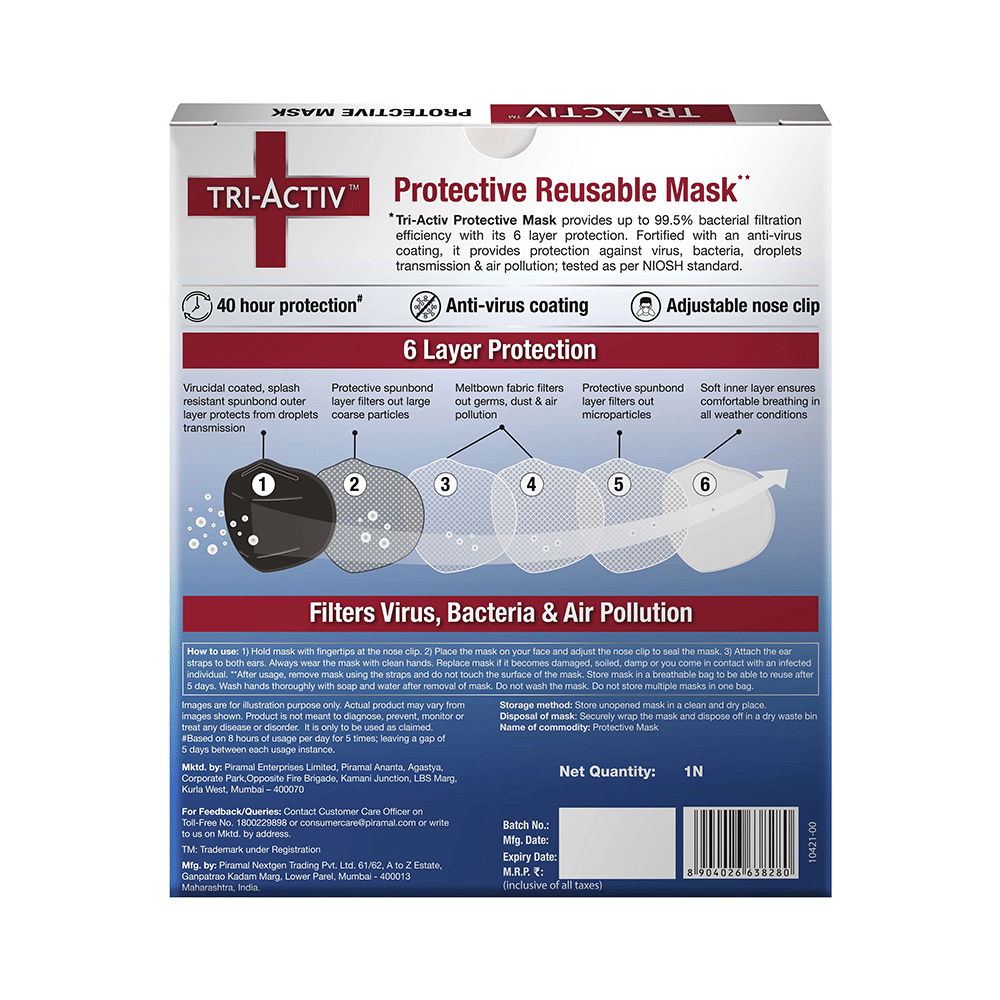 Tri-Activ 6 Layer Protection N95 PM2.5 Protective Mask Black - Image 2