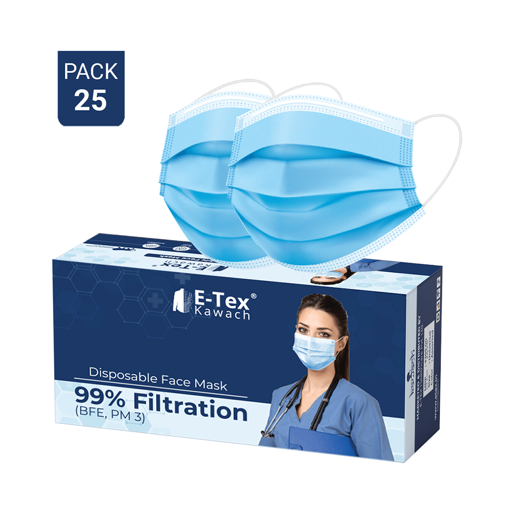 E-Tex Kawach 99% Filtration Disposable Face Mask Free Size Blue - Image 2
