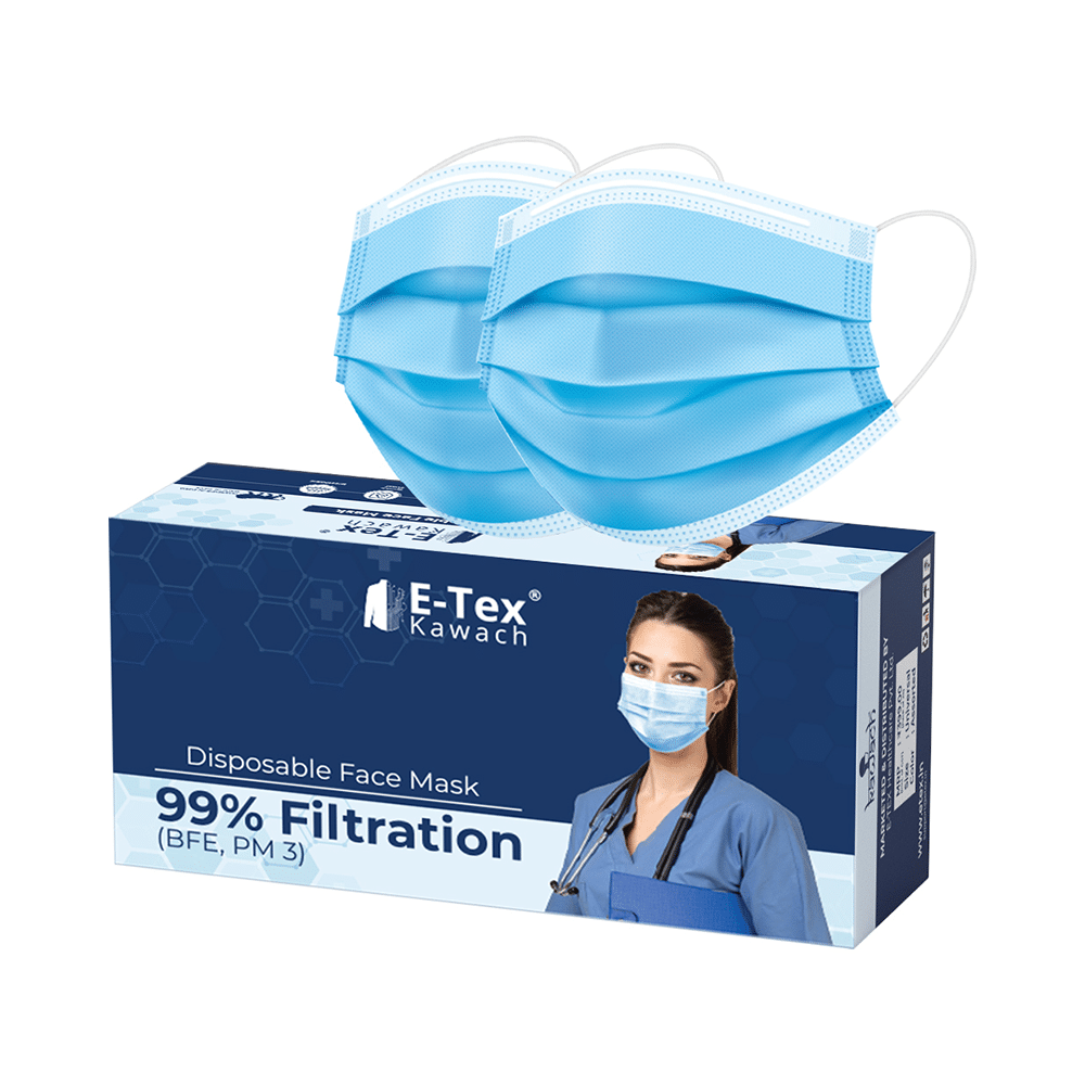 E-Tex Kawach 99% Filtration Disposable Face Mask Free Size Blue