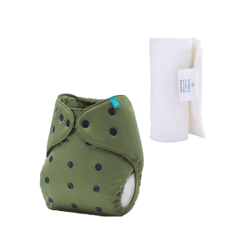 Bumberry Adjustable Reusable Cloth Pocket Diaper With 1 Three-Layer Microfiber Inserts for Babies Olive - Image 1