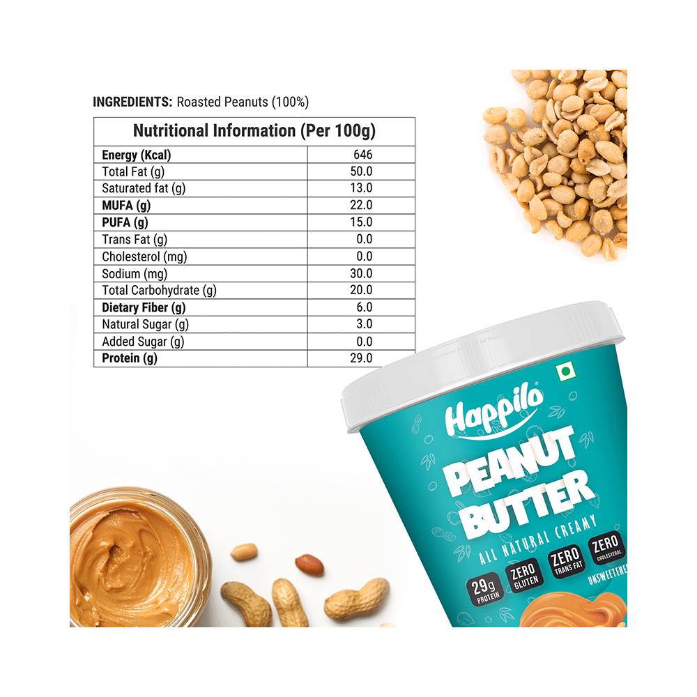 Happilo All Natural Unsweetened Peanut Butter Creamy - Image 7