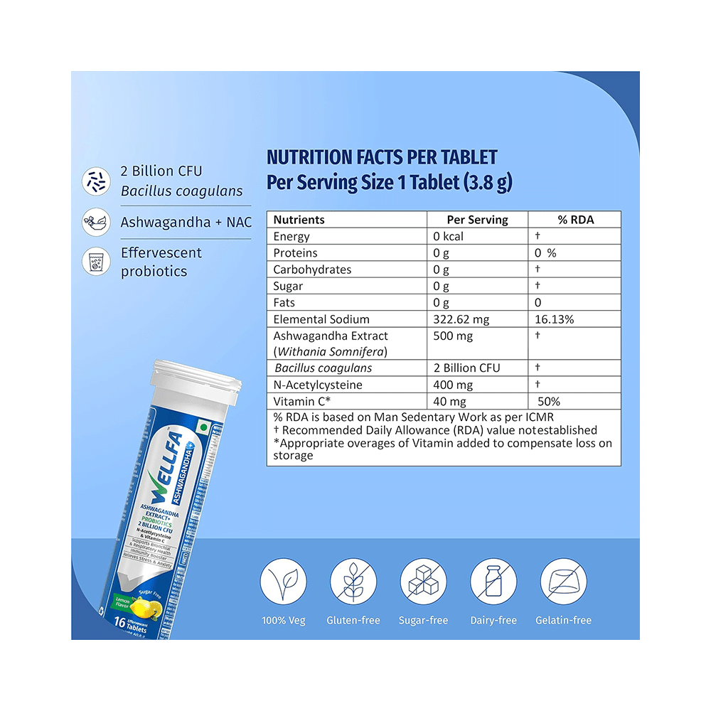 Wellfa Ashwagandha+ Effervescent Tablet(16 Tablets Each) Lemon - Image 7