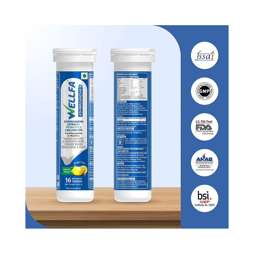 Wellfa Ashwagandha+ Effervescent Tablet(16 Tablets Each) Lemon - Image 9