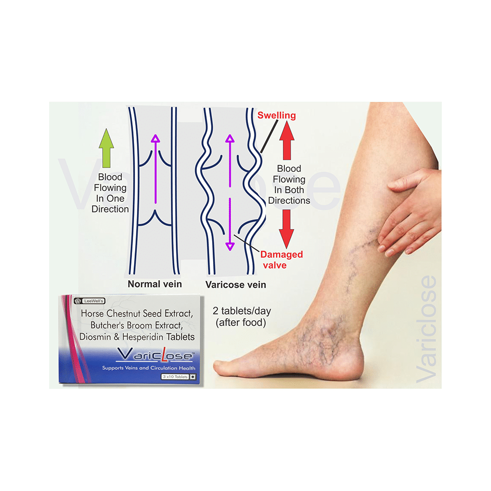 Variclose Poor Blood Flow, Micro Circulation Aid for Varicose Veins & Piles - Aescin, Diosmin & Hesperidin Tablet - Image 7