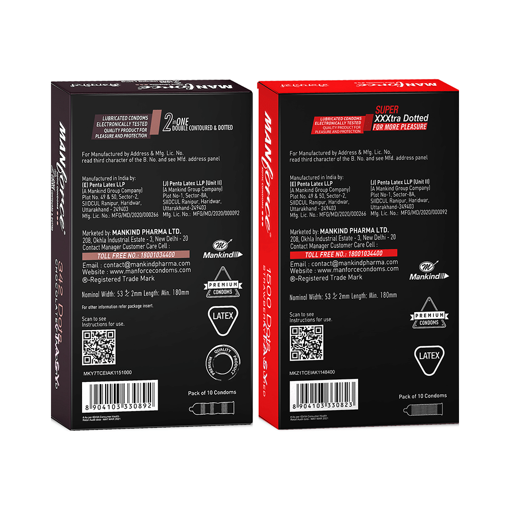 Manforce Combo Pack of 342 Dots Xotic Condom Chocolate Flavour and 1500 Dots Xotic Condom Strawberry Flavour (10 Each) - Image 2