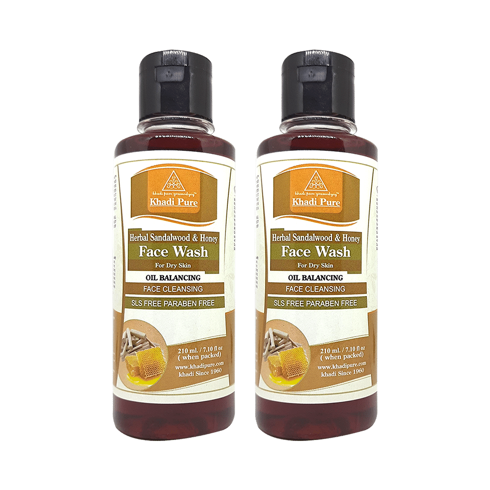 Khadi Pure Herbal Sandalwood & Honey Face Wash (210ml Each) SLS & Paraben Free - Image 1