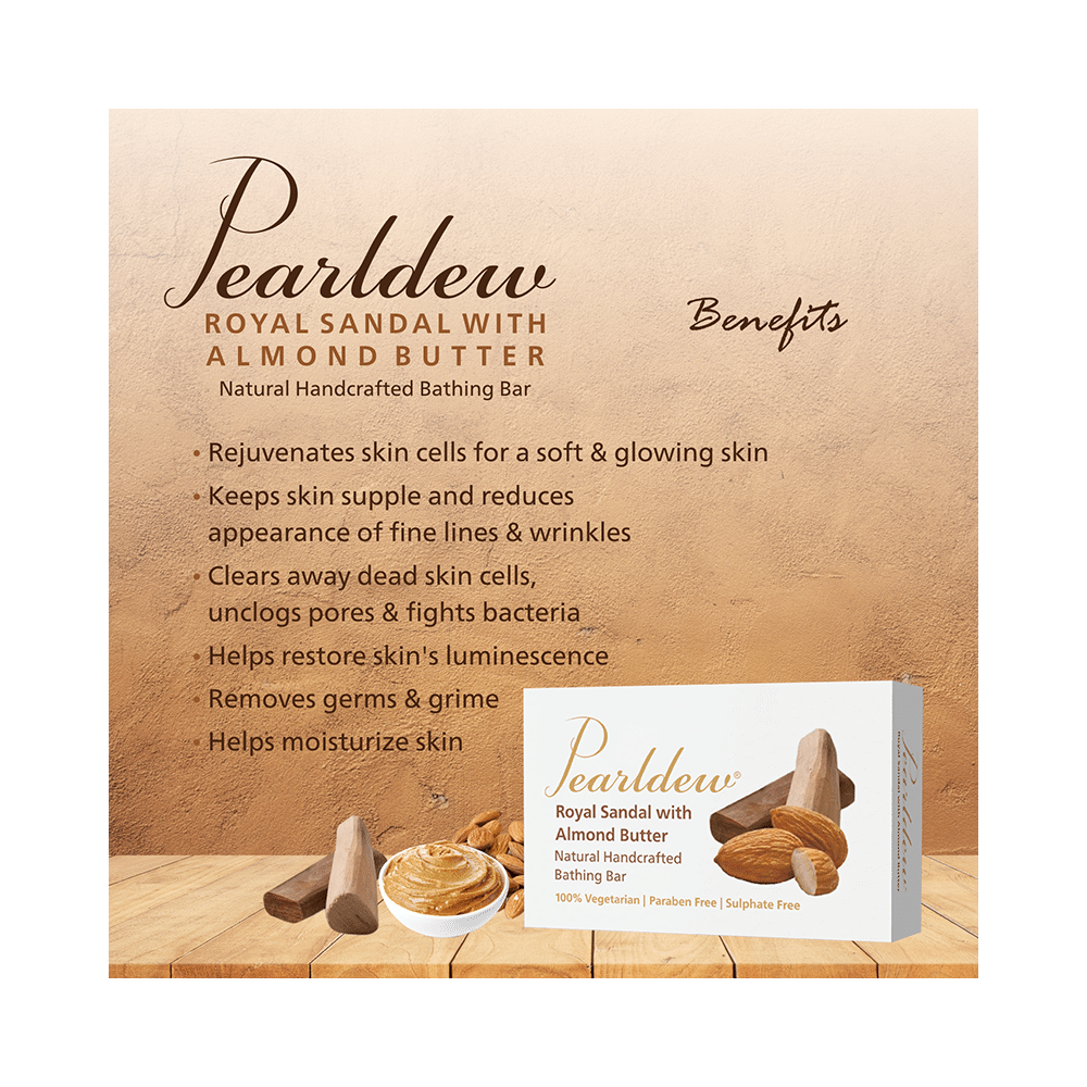 Pearldew Royal Sandal with Almond Butter Natural Handcrafted Bathing Bar (75gm Each) - Image 7