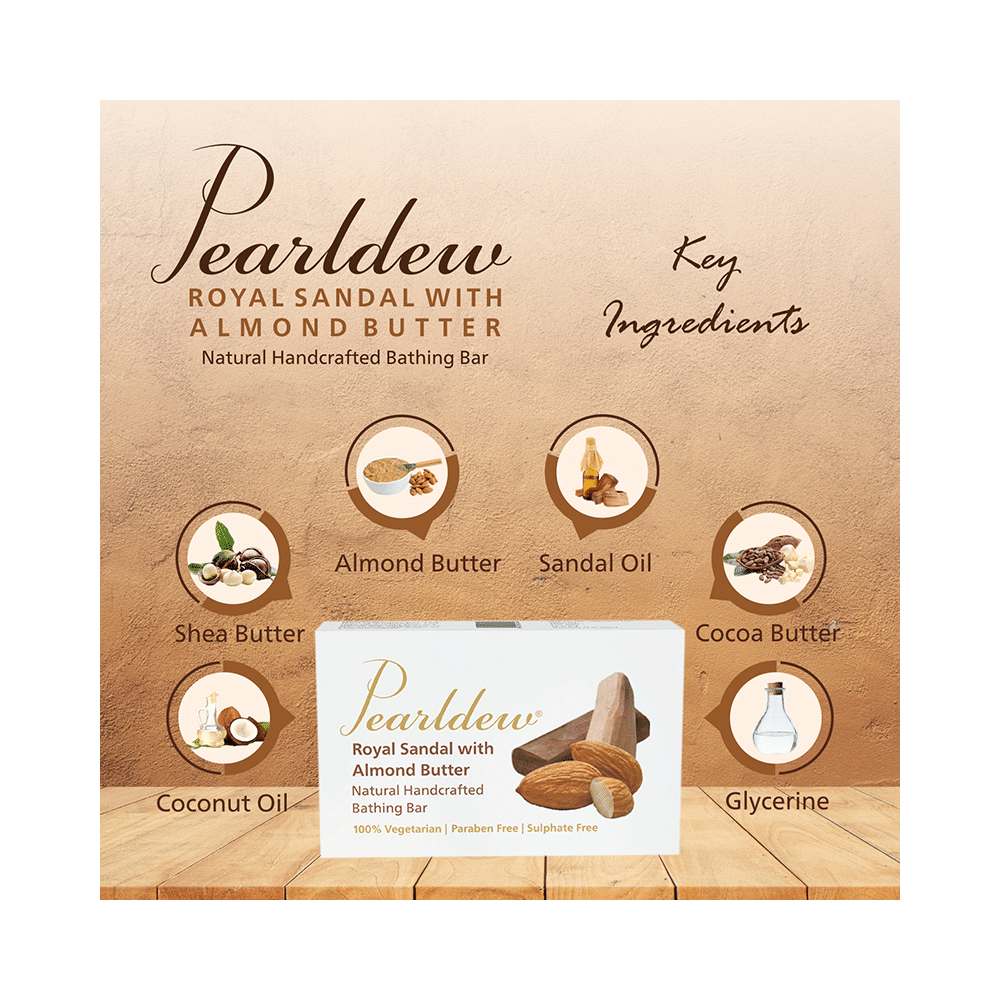 Pearldew Royal Sandal with Almond Butter Natural Handcrafted Bathing Bar (75gm Each) - Image 5