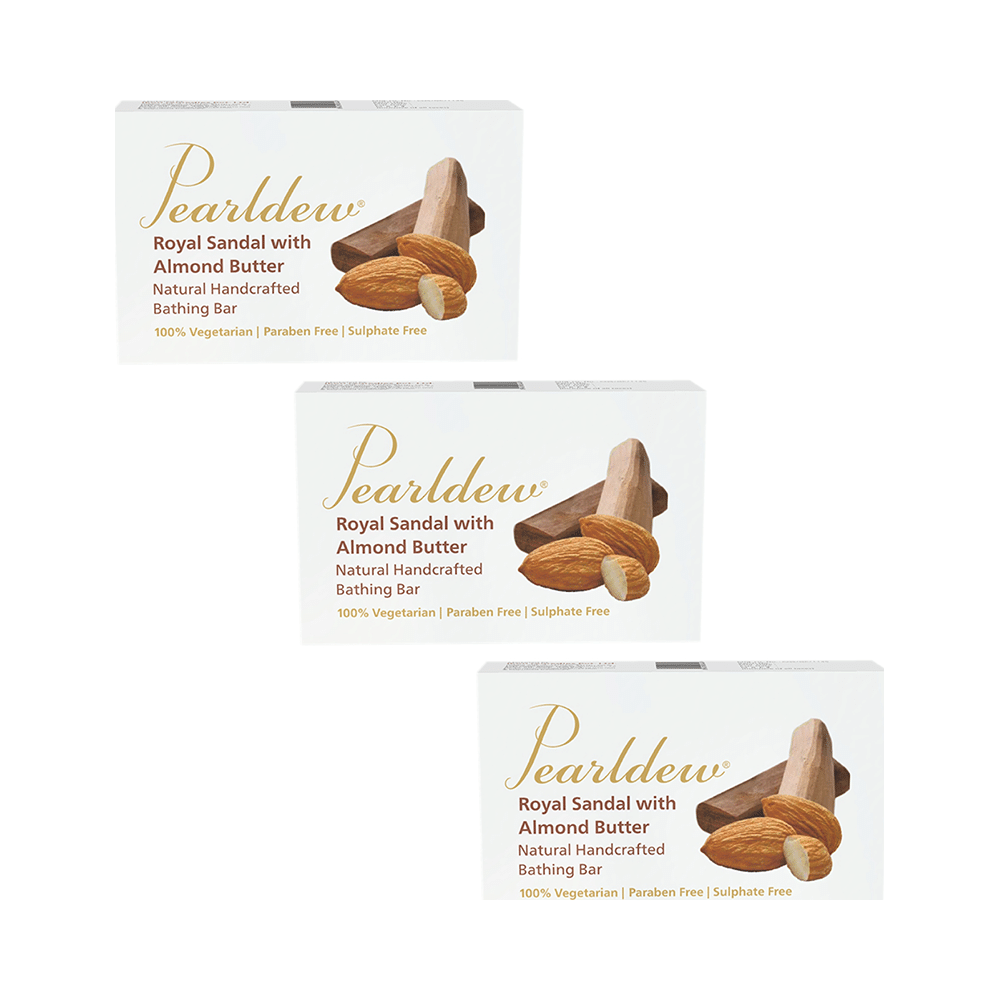 Pearldew Royal Sandal with Almond Butter Natural Handcrafted Bathing Bar (75gm Each) - Image 1