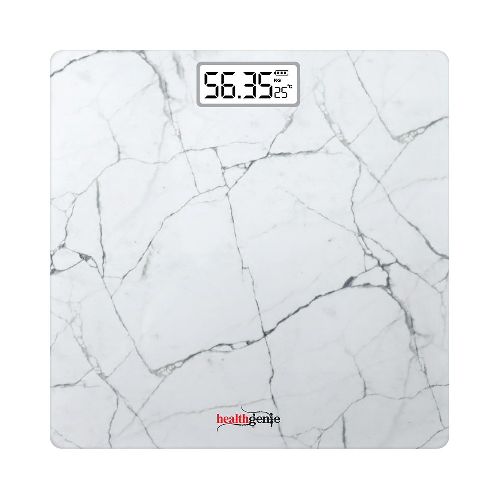Healthgenie Digital Weight Machine Thick Tempered Glass LCD Display White Marble - Image 1