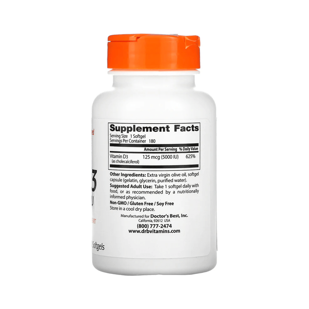 Doctor's Best Vitamin D3 5000IU Softgels | For Immunity, Heart & Bone Health Soft Gelatin Capsule - Image 2