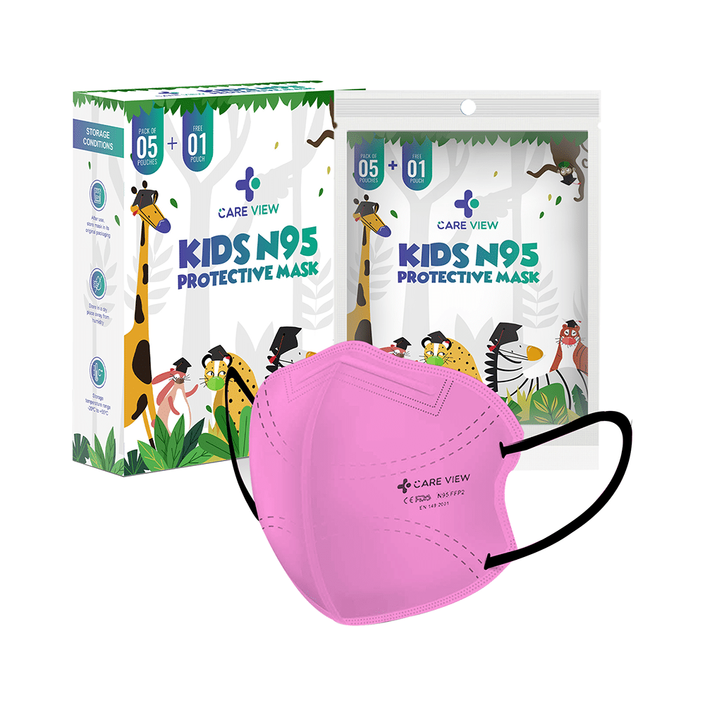 Care View Kids N95 Face Mask with 5 Layered Filtration DRDO SITRA BIS ISI Certified Mask Pink
