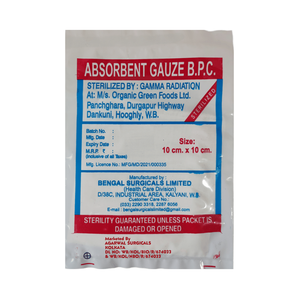 Agarwals Absorbent B.P.C Gauze 10cm x 10cm - Image 1