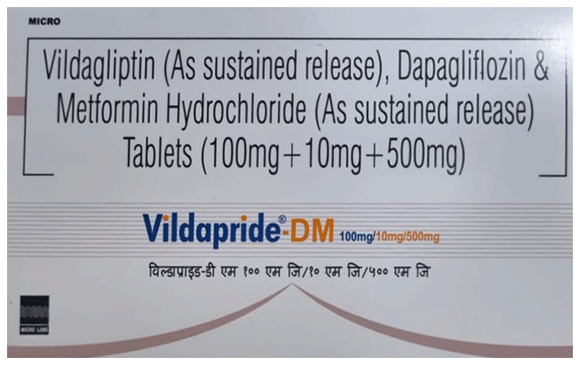 Vildapride DM 10mg/500mg/100mg Tablet - Image 1