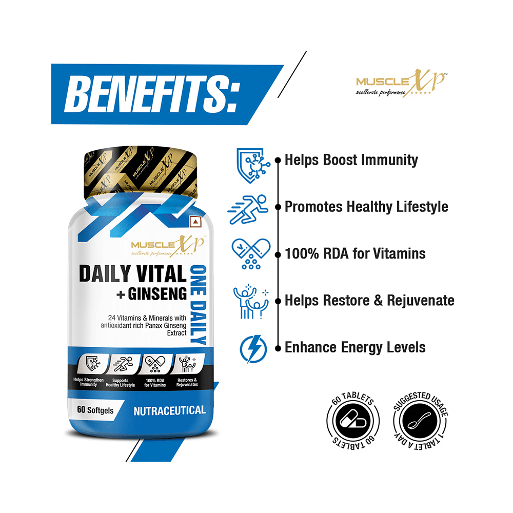 MuscleXP Daily Vital + Ginseng with 24 Vitamins Softgel (60 Each) - Image 8