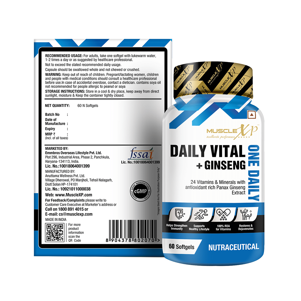 MuscleXP Daily Vital + Ginseng with 24 Vitamins Softgel (60 Each) - Image 6