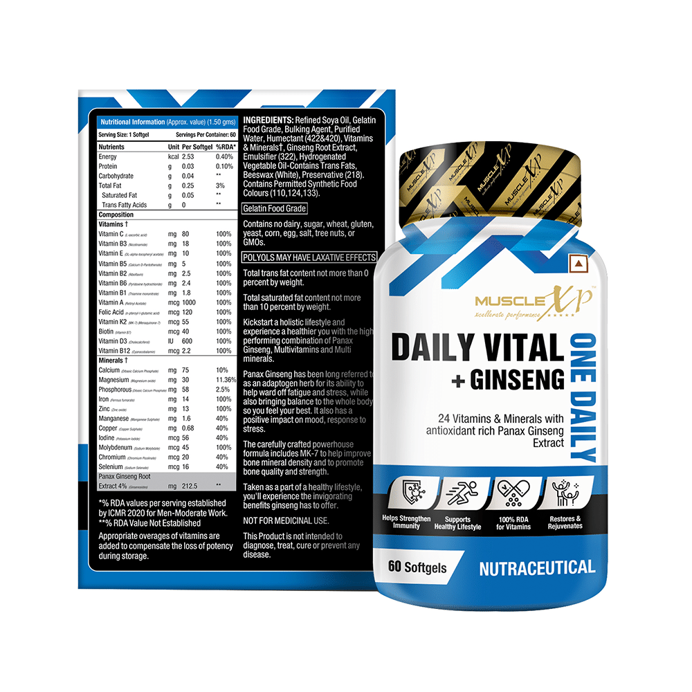 MuscleXP Daily Vital + Ginseng with 24 Vitamins Softgel (60 Each) - Image 5
