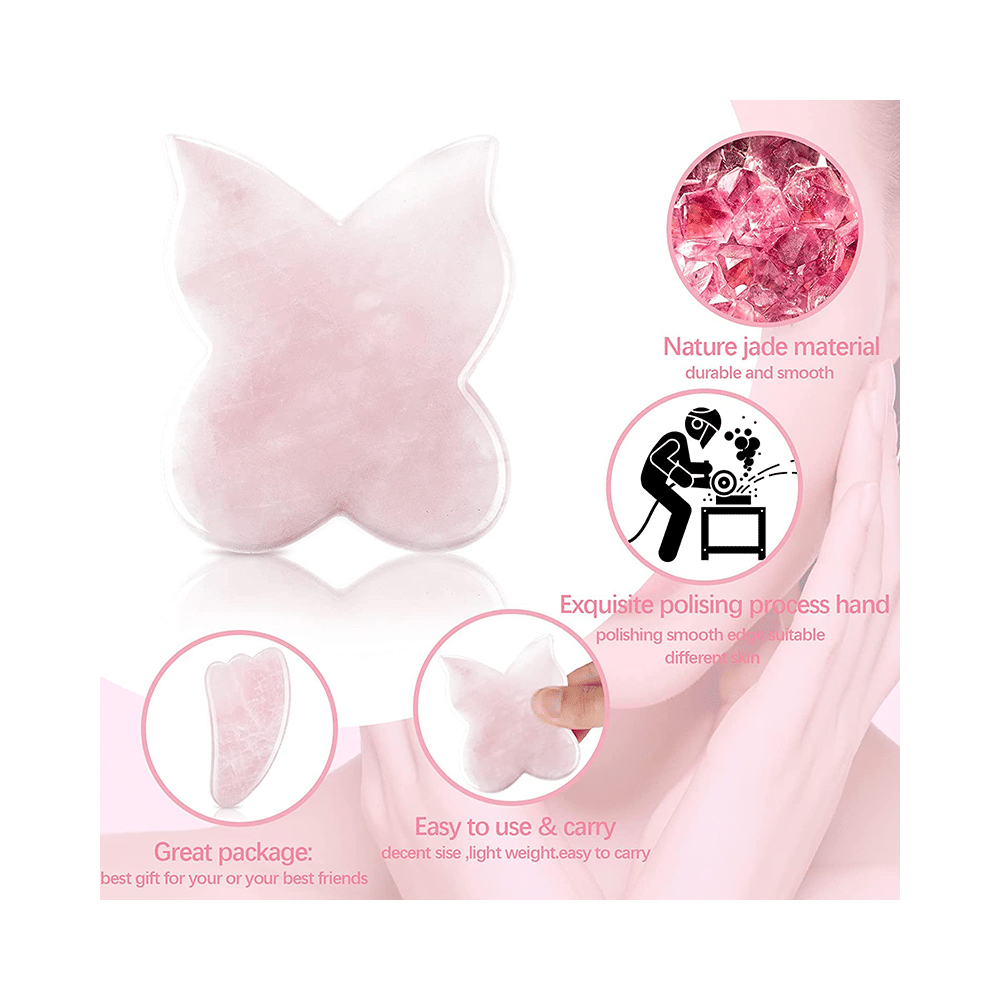 Get Me Craft Butterfly Rose Quartz Gua Sha Facial Tool - Image 3