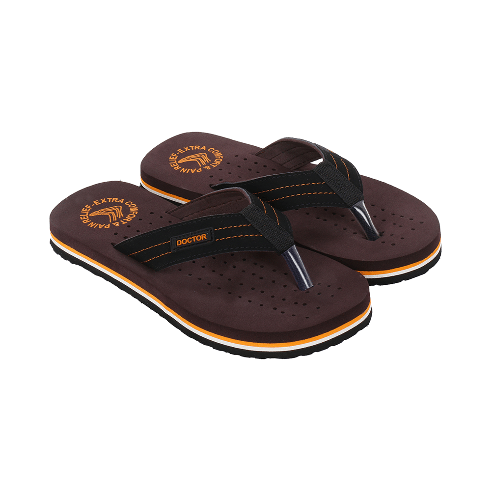 Doctor Extra Soft D28 Orthopaedic and Diabetic Super Fit Comfort Doctor Slipper, Flip-Flop, Cushion, Slides and House Slipper for Men Brown/Orange 6 - Image 4
