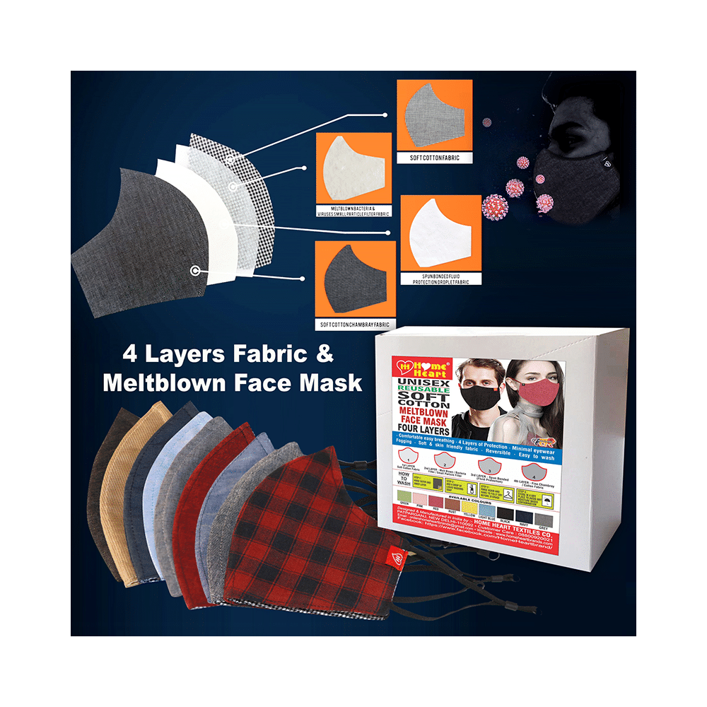 HH 4 Layers Reusable Soft Cotton Meltblown Face Mask Grey