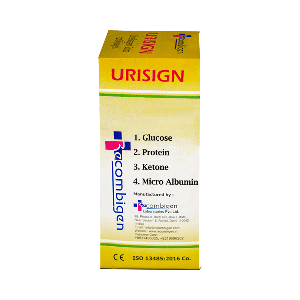 Recombigen Urisign 4 Parameter Reagent Test Strips for Glucose, Protein, Ketone, Micro Albumin Analysis - Image 1