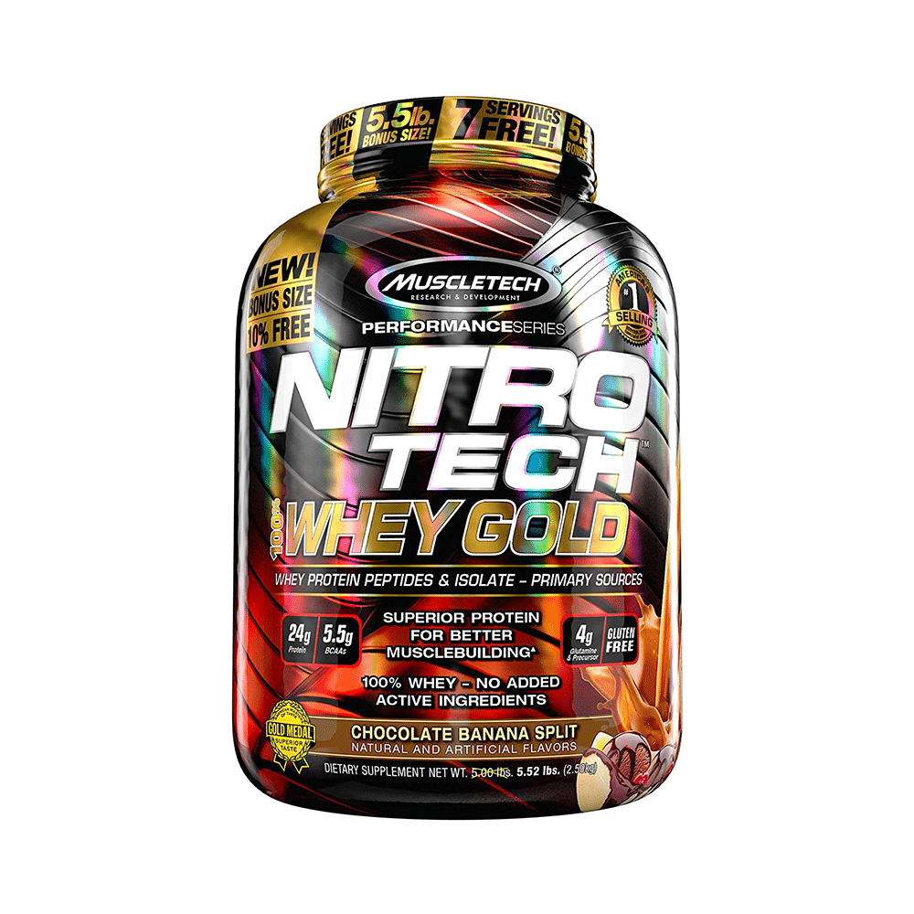 Muscletech Performance Series Nitro Tech 100% Whey Gold Whey Protein Peptides & Isolate Chocolate Banana Split - Image 1