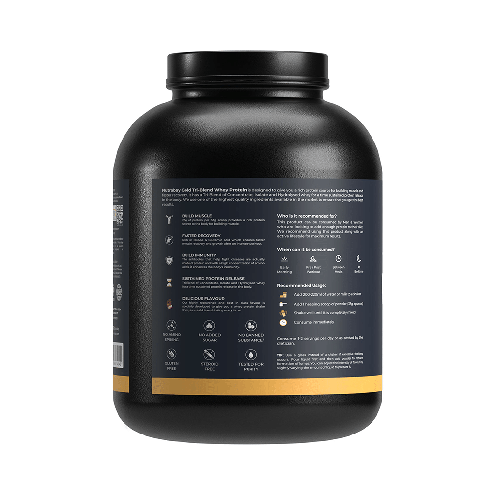 Nutrabay Gold Tri-Blend Whey Protein for Muscle Recovery & Immunity | No Added Sugar | Flavour Rich Chocolate Creme - Image 2