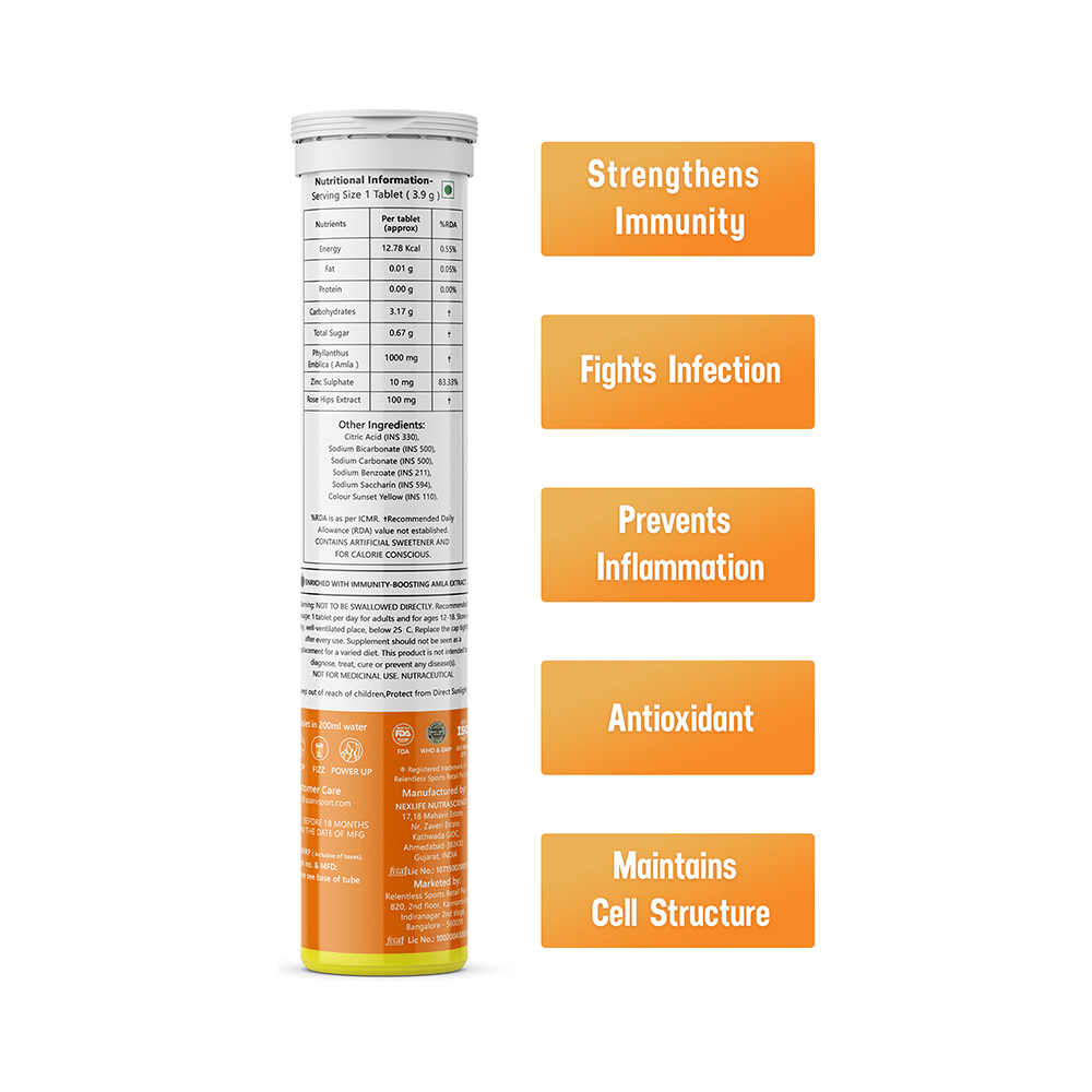 Azani Active Nutrition Natural Vitamin C and Zinc Immunity+ Effervescent Tablet (20 Each) Orange - Image 2