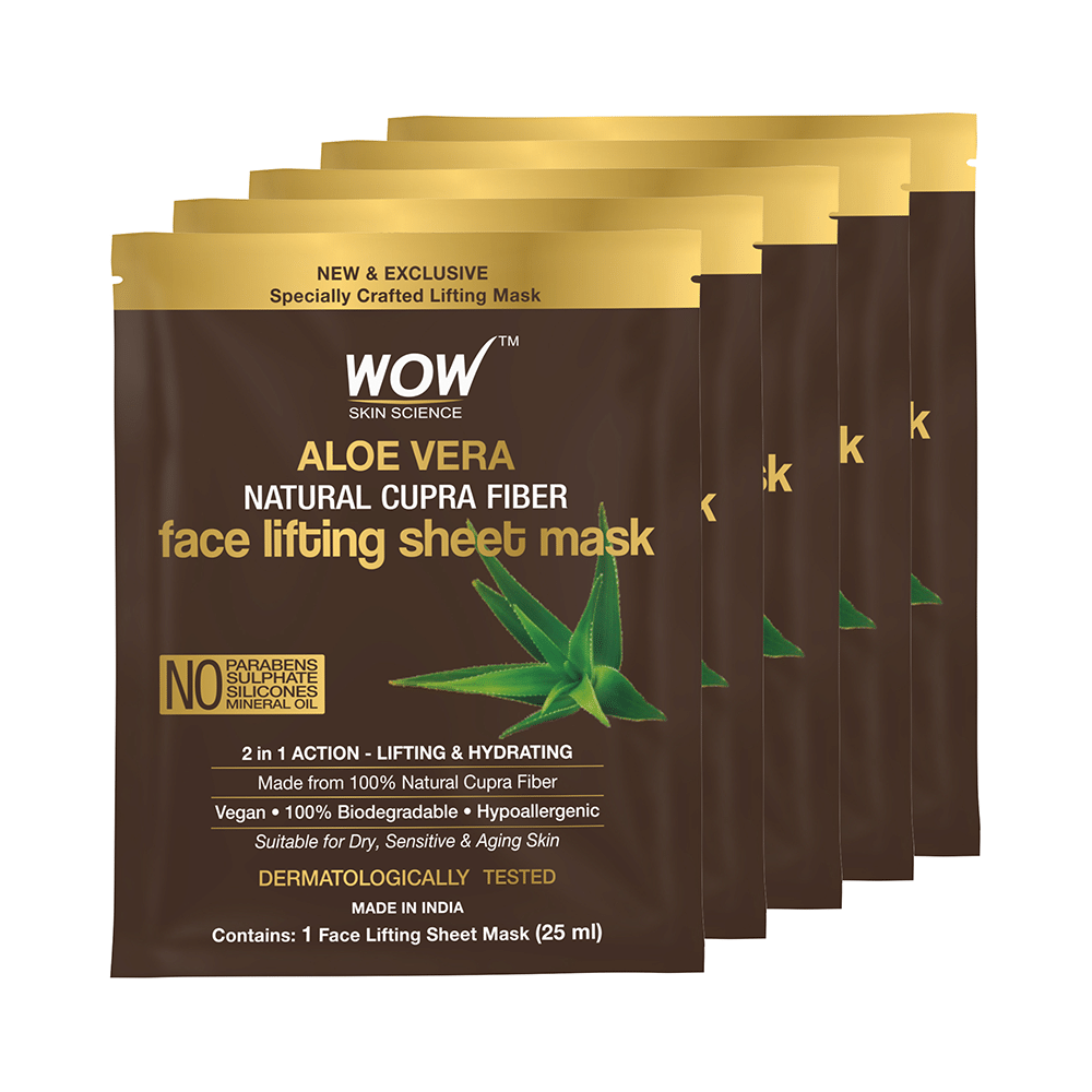 WOW Skin Science Aloe Vera Natural Cupra Fiber Face Lifting Sheet Mask (25ml Each) - Image 1