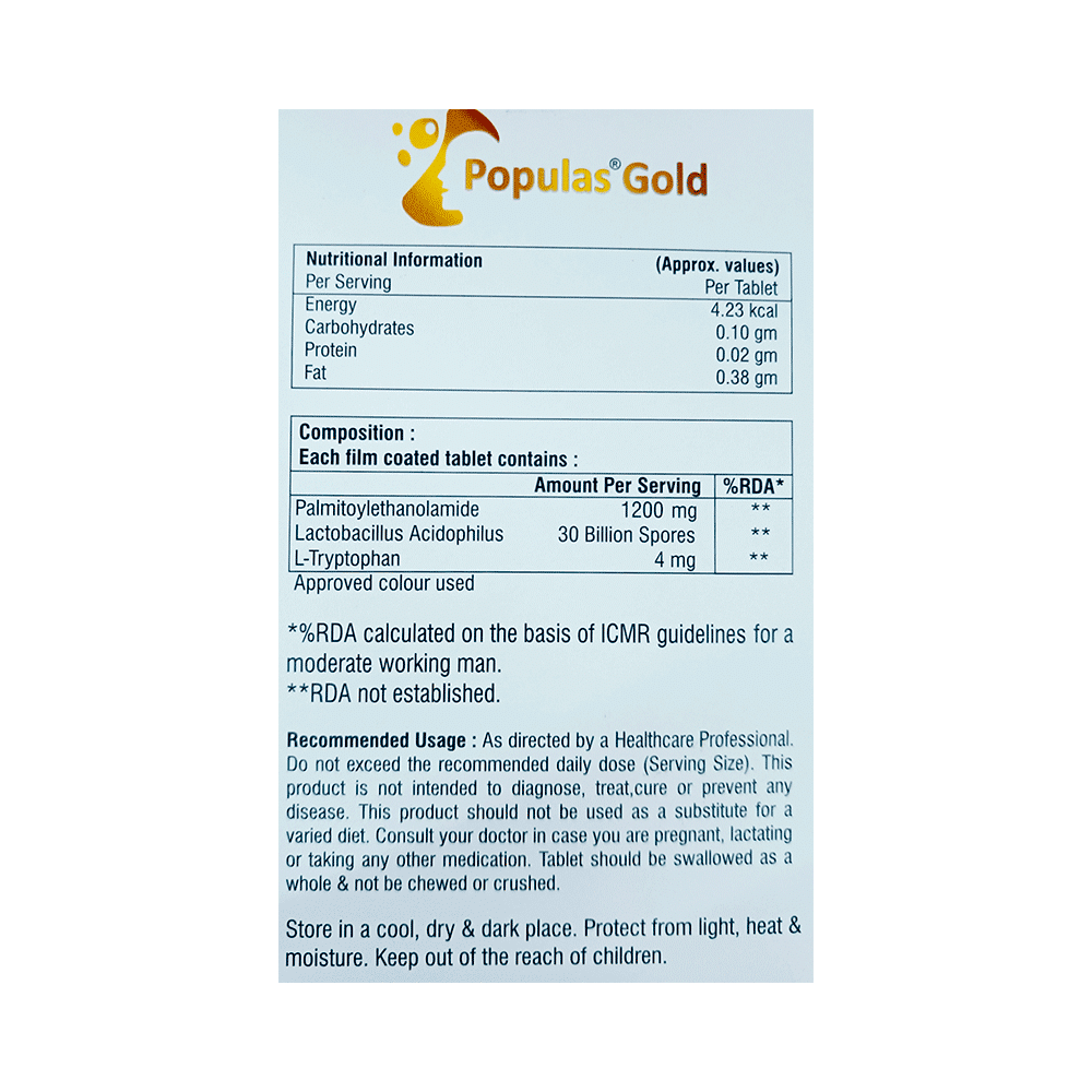 Populas Gold Tablet | Palmitoylethanolamide & Probiotic with L-Tryptophan - Image 2