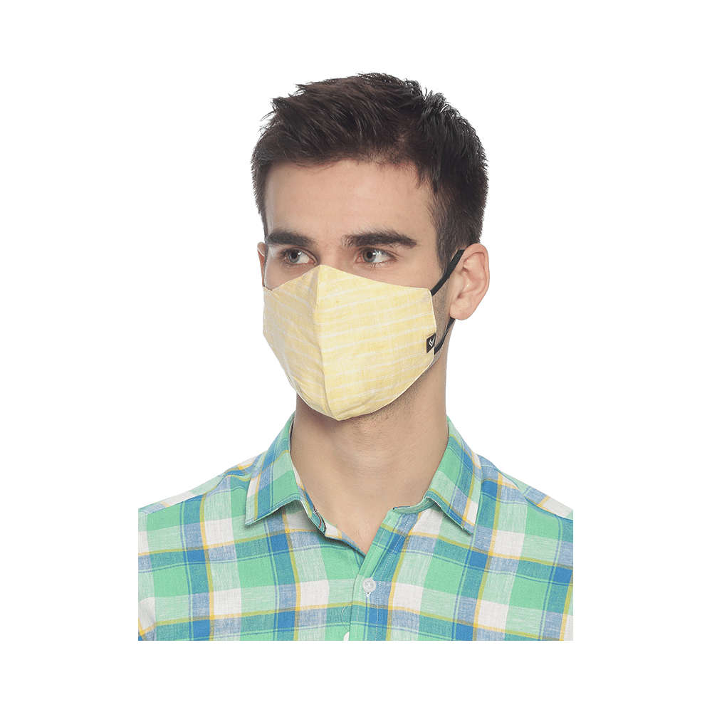 Linen Club 3 Layered Reusable Outdoor Protection Mask Yellow Y4 - Image 2