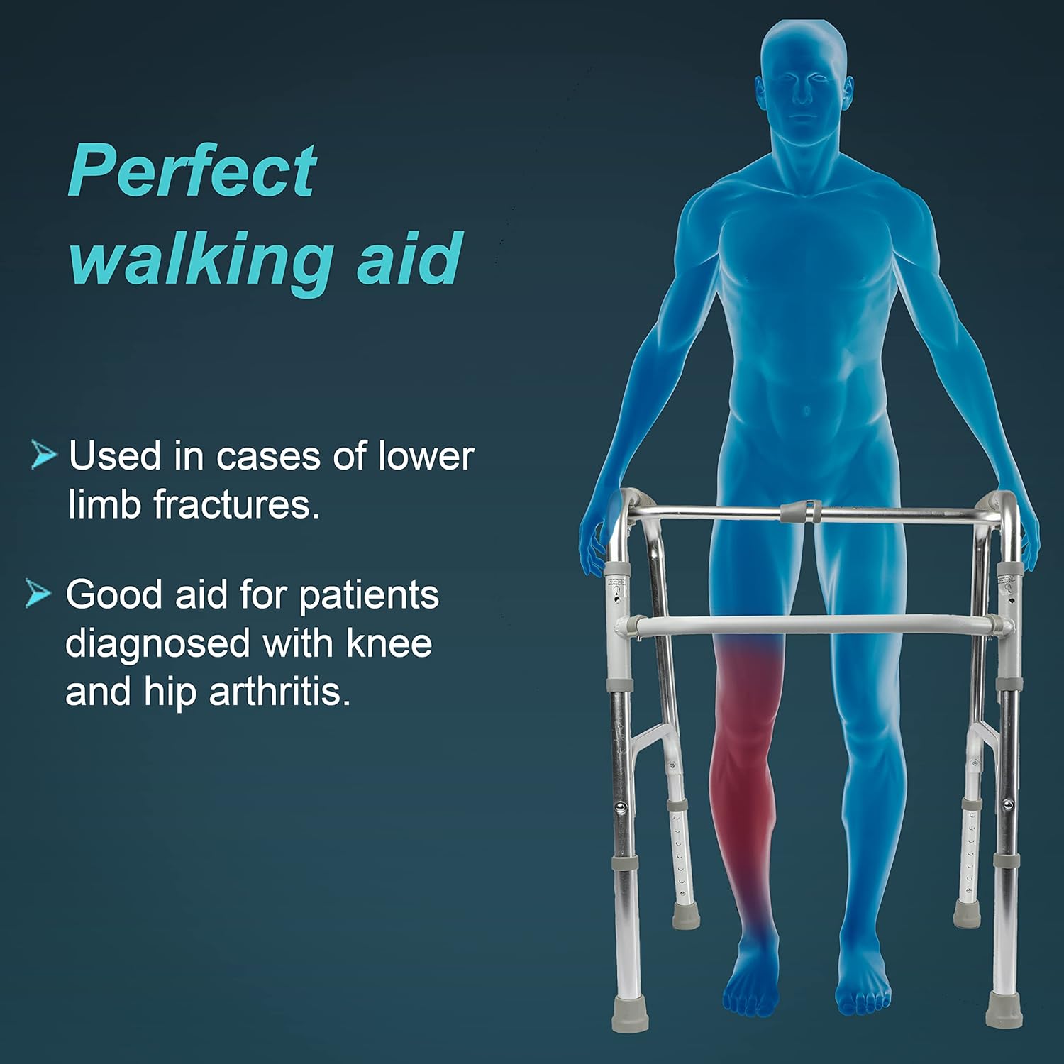 Tynor Folding Walker Invalids Reciprocating All Pods Silver Universal Size - Image 2