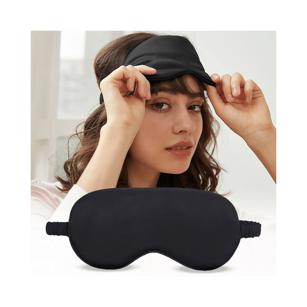 Jenna Sleeping Eye Mask for Insomnia, Meditation and Dark Circles Silk Plain Black - Image 4