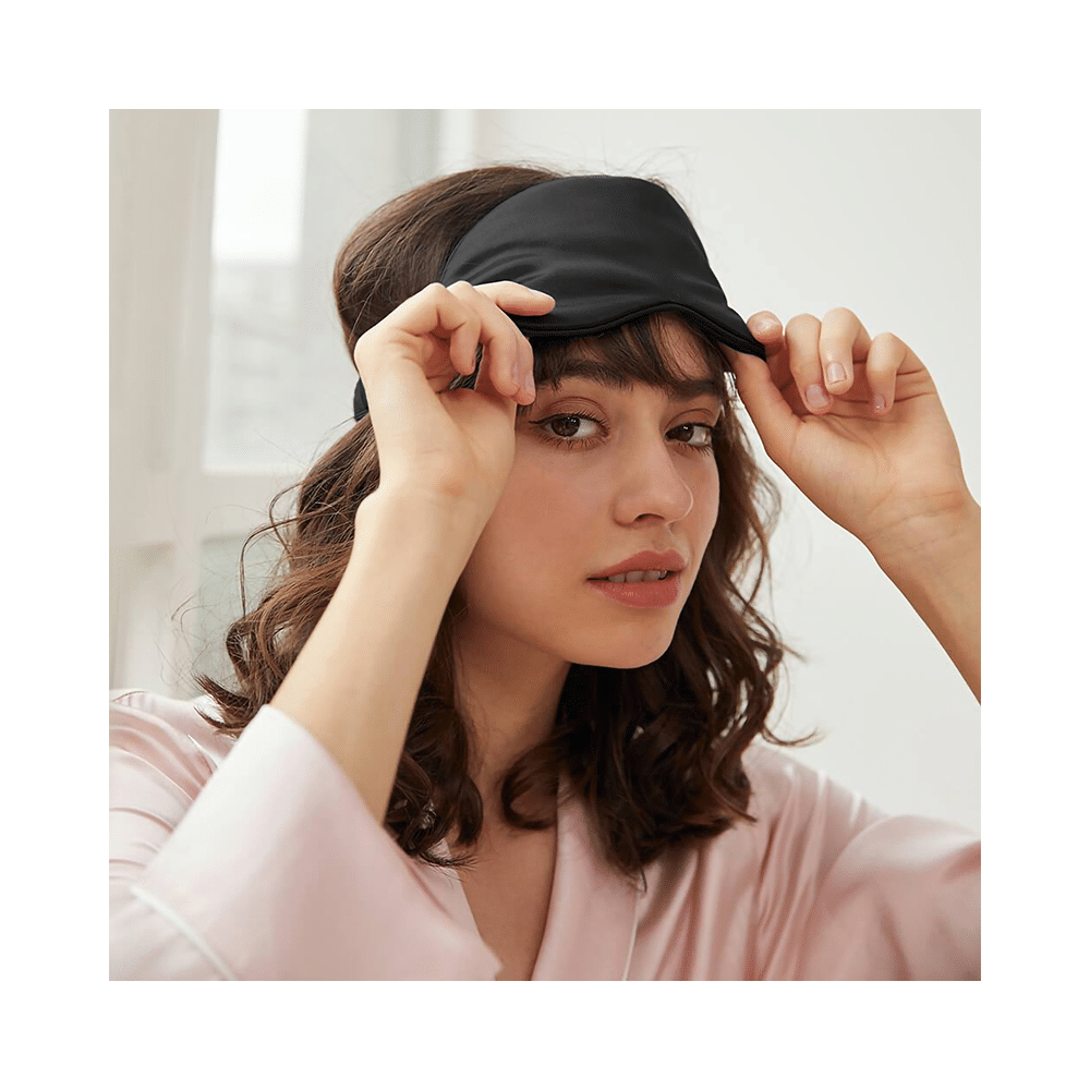 Jenna Sleeping Eye Mask for Insomnia, Meditation and Dark Circles Silk Plain Black - Image 5