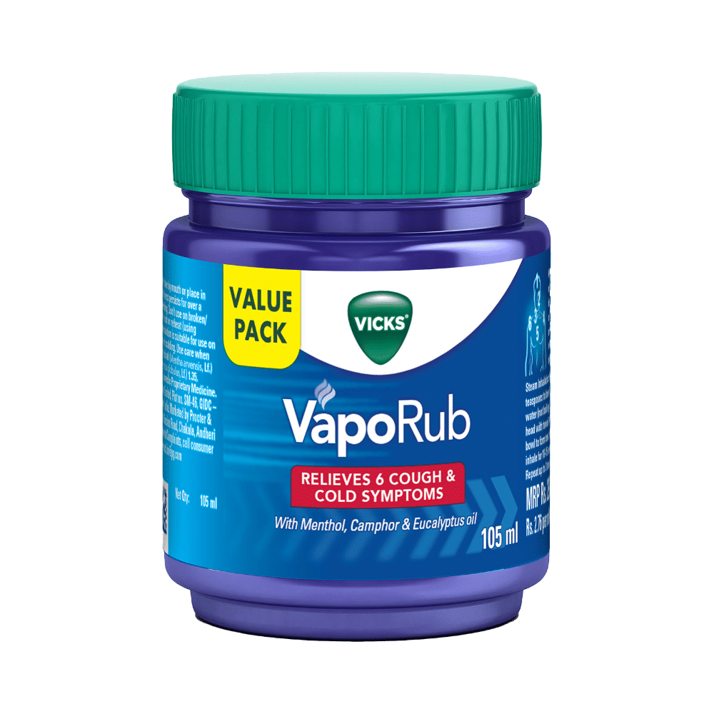 Vicks Vaporub Balm with Menthol, Camphor & Eucalyptus Oil | Relieves 6 Symptoms of Cough & Cold | Goodness of Ayurveda - Image 1
