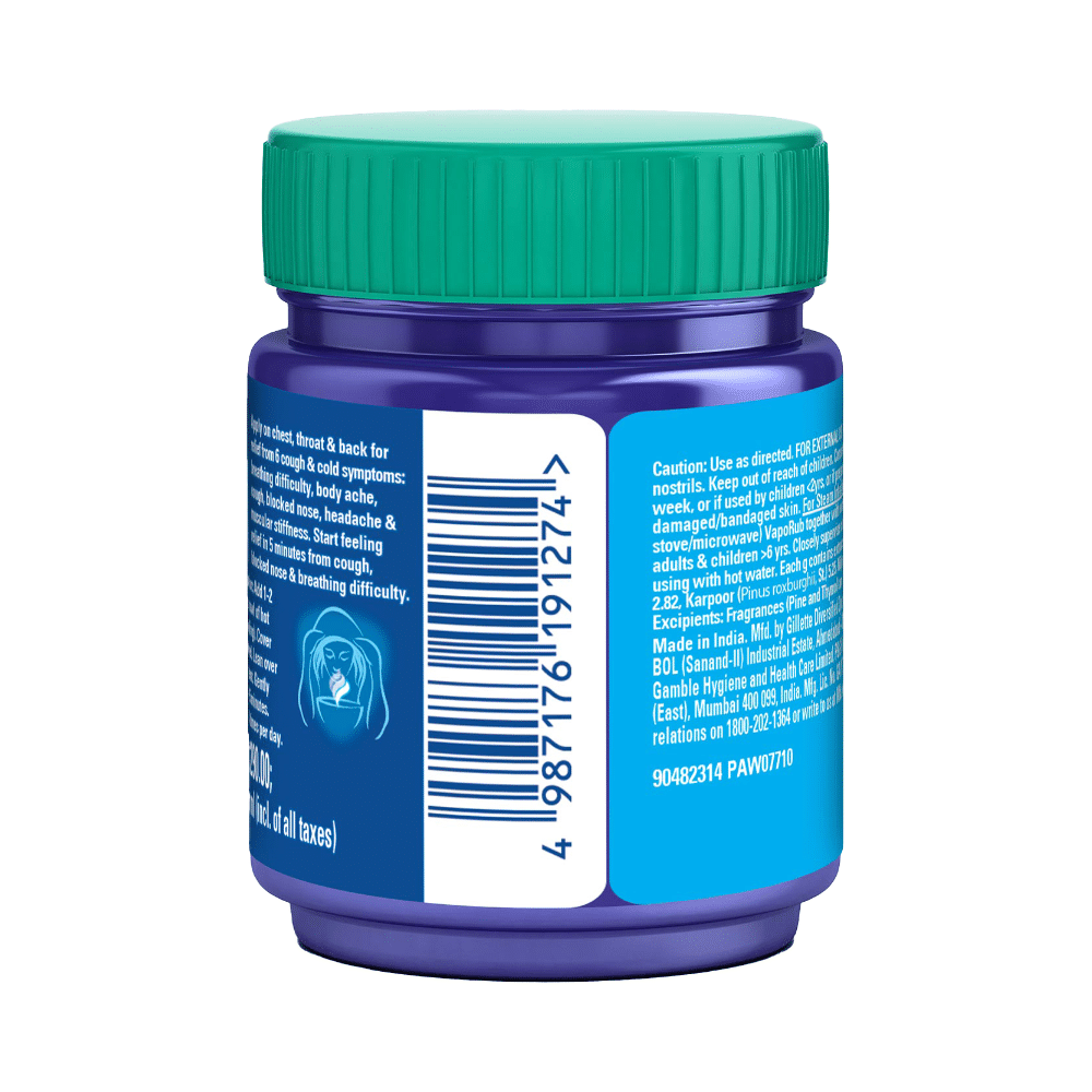 Vicks Vaporub Balm with Menthol, Camphor & Eucalyptus Oil | Relieves 6 Symptoms of Cough & Cold | Goodness of Ayurveda - Image 2
