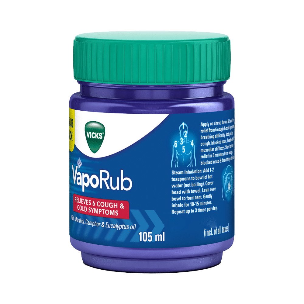 Vicks Vaporub Balm with Menthol, Camphor & Eucalyptus Oil | Relieves 6 Symptoms of Cough & Cold | Goodness of Ayurveda - Image 3