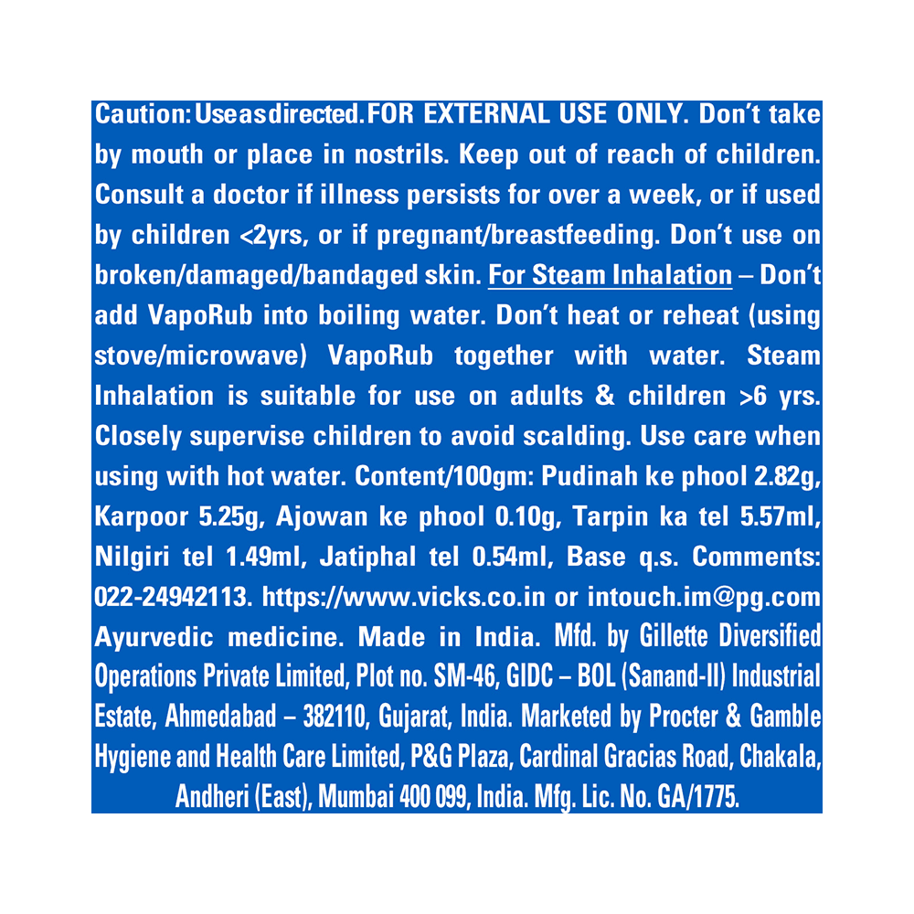 Vicks Vaporub Balm with Menthol, Camphor & Eucalyptus Oil | Relieves 6 Symptoms of Cough & Cold | Goodness of Ayurveda - Image 8