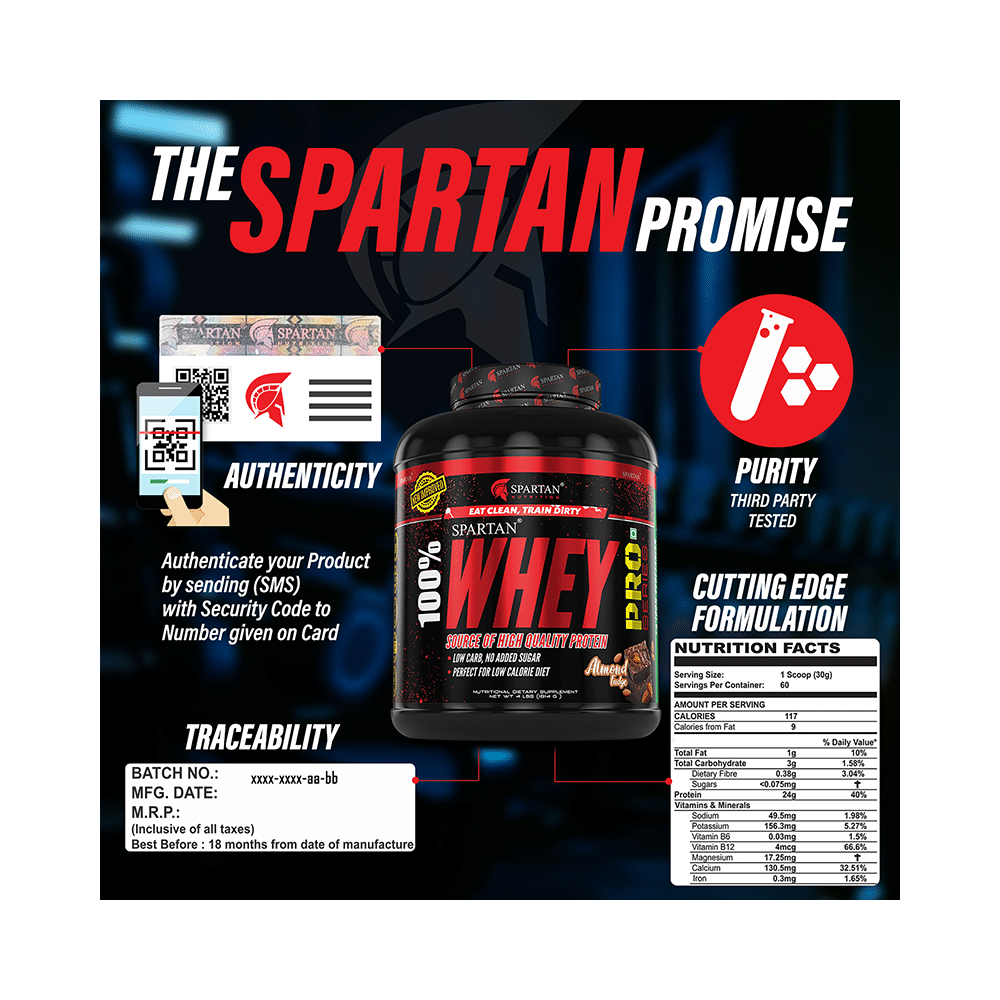 Spartan Nutrition 100% Whey Protein Pro Powder Almond Fudge - Image 6