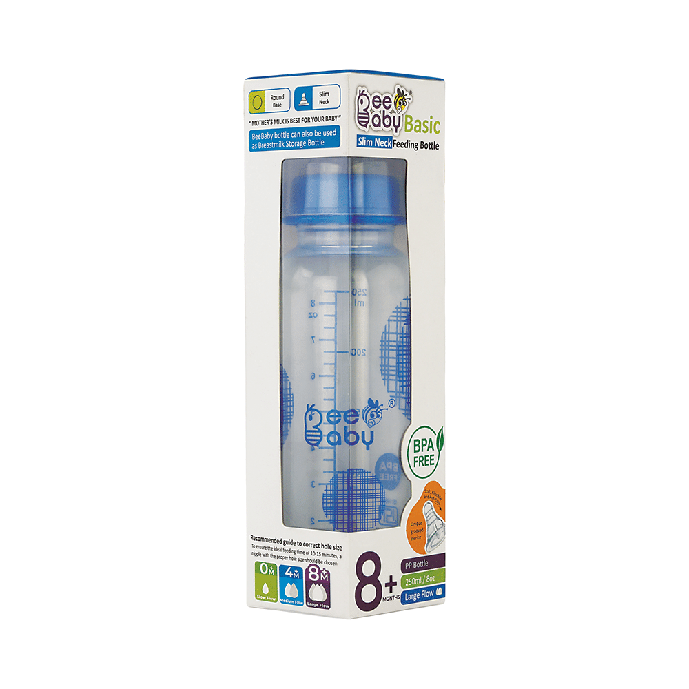 BeeBaby Basic Slim Neck Baby Feeding Bottle with Anti 8 Months+ Blue - Image 2