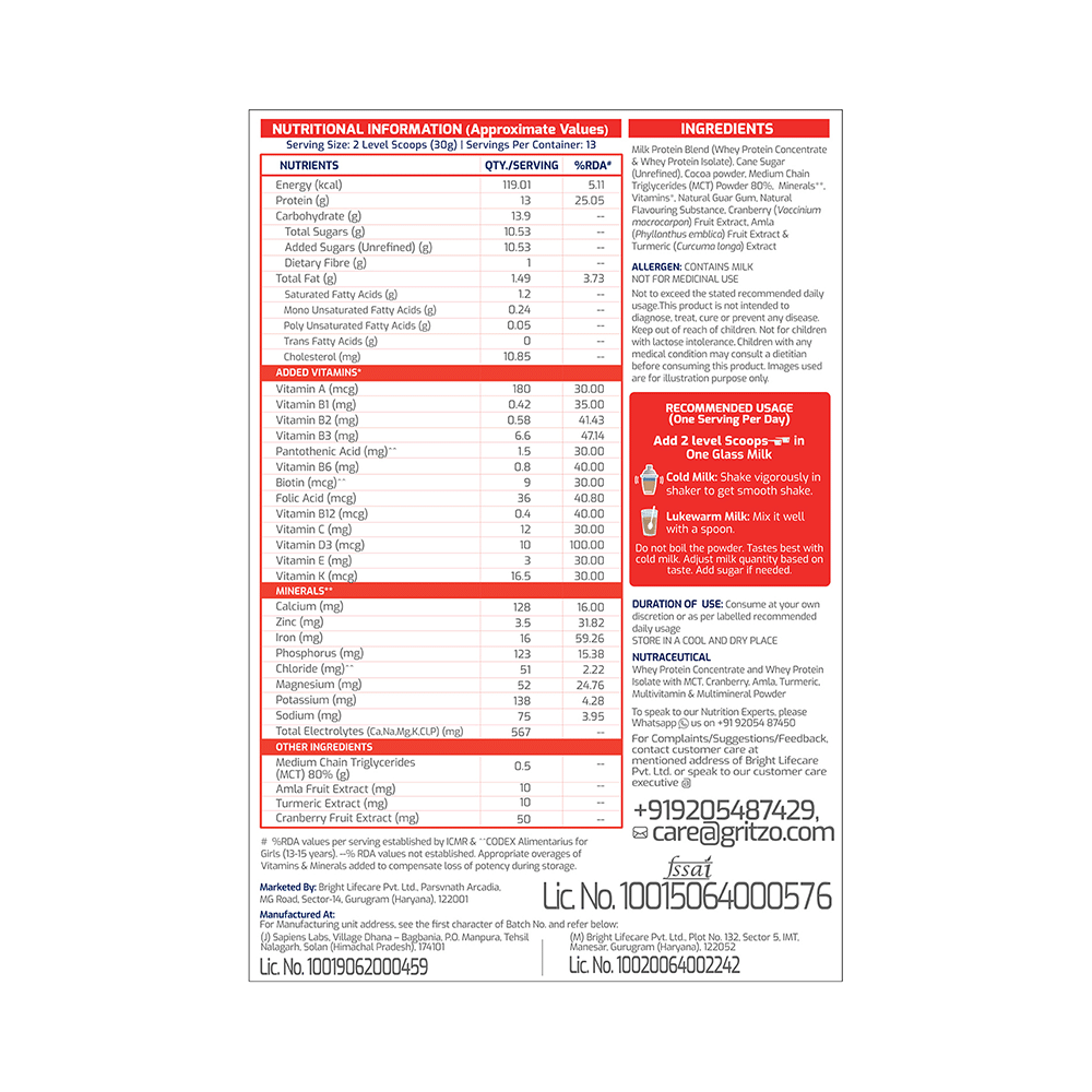 Gritzo SuperMilk Daily Nutrition (13+y Girls) 13+ Yrs Girl Athlete Double Chocolate - Image 4